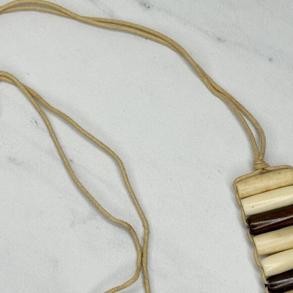 Wood Beaded Tie Belt Brown Cream Boho Statement Belt Medium (M) ✨ - Picture 5 of 14